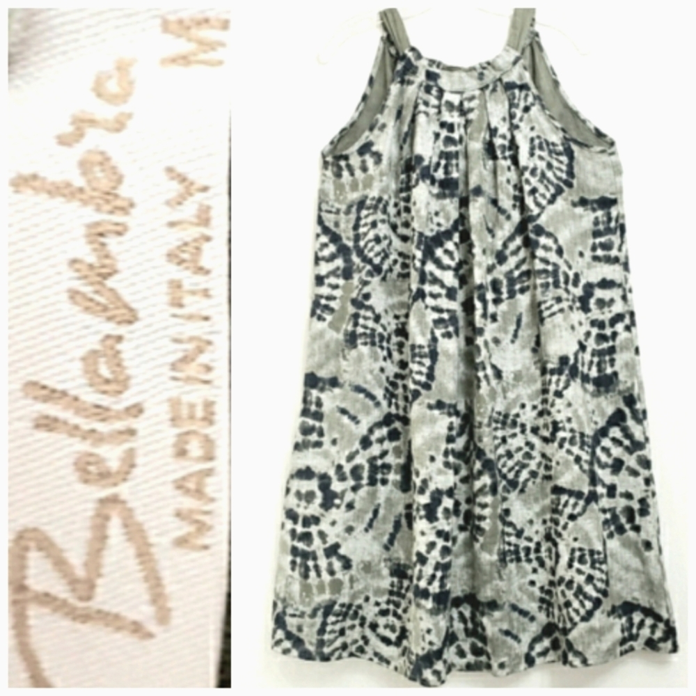 Nwot Bellambia  Olive Green/Gray Linen Shift Resortwear Dress